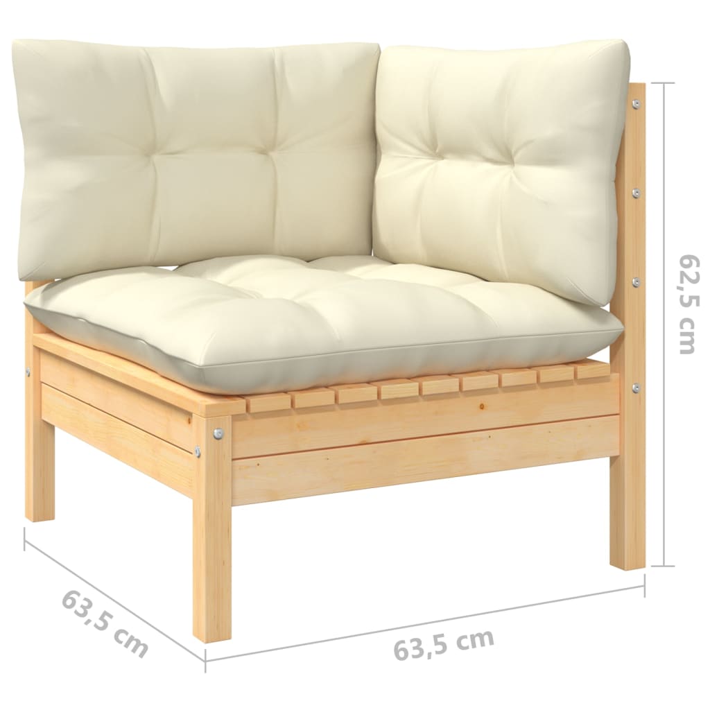 vidaXL 4 Piece Patio Lounge Set with Cream Cushions Solid Pinewood