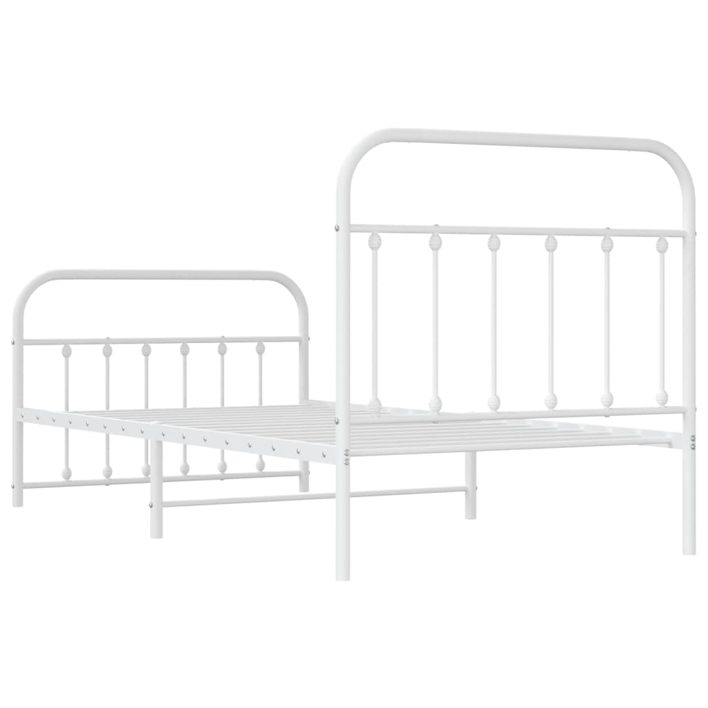 vidaXL Metal Bed Frame with Headboard and Footboard White 39.4"x74.8"