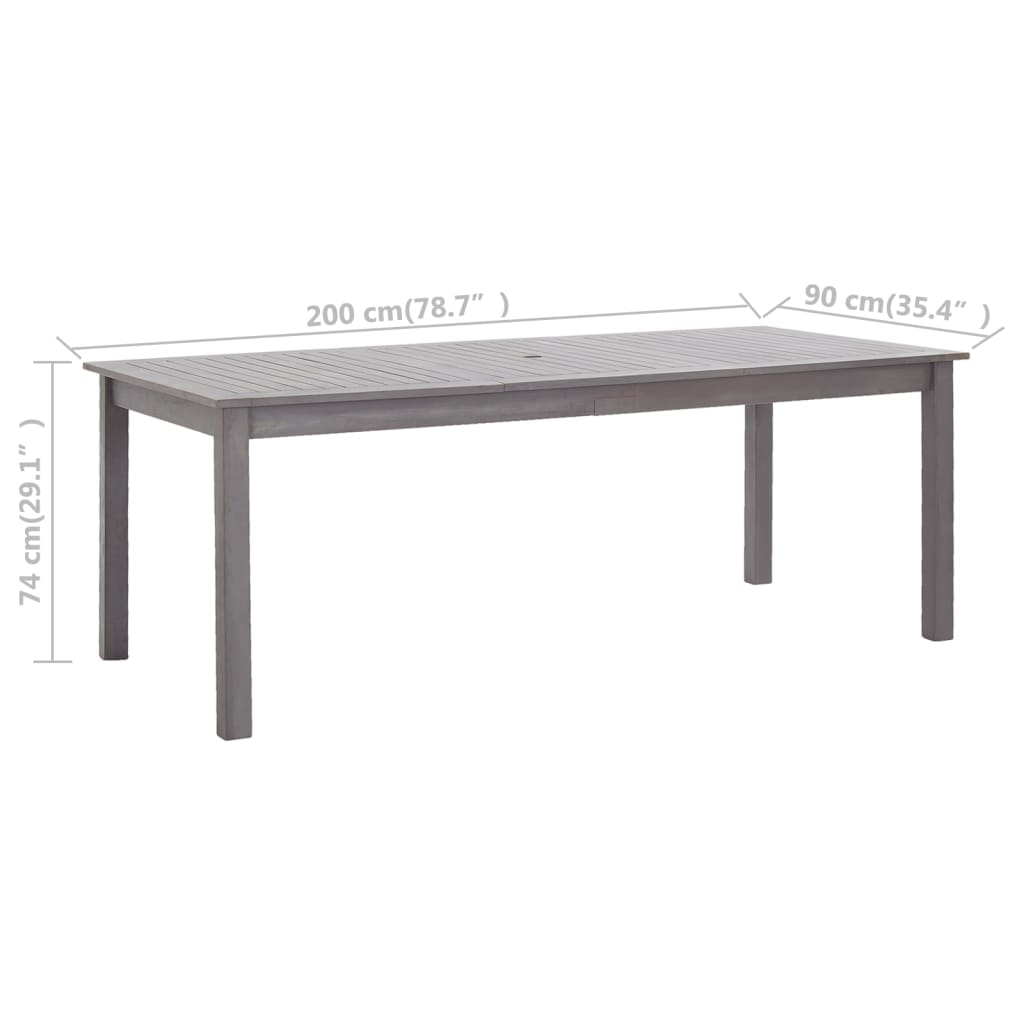 vidaXL Patio Table Gray Wash 78.7"x35.4"x29.1" Solid Acacia Wood