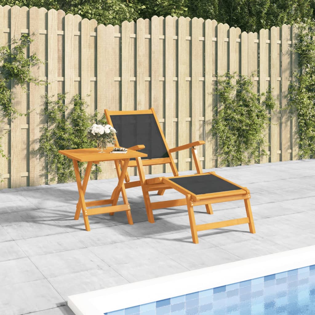 vidaXL Patio Deck Chair with Table Solid Wood Acacia and Textilene