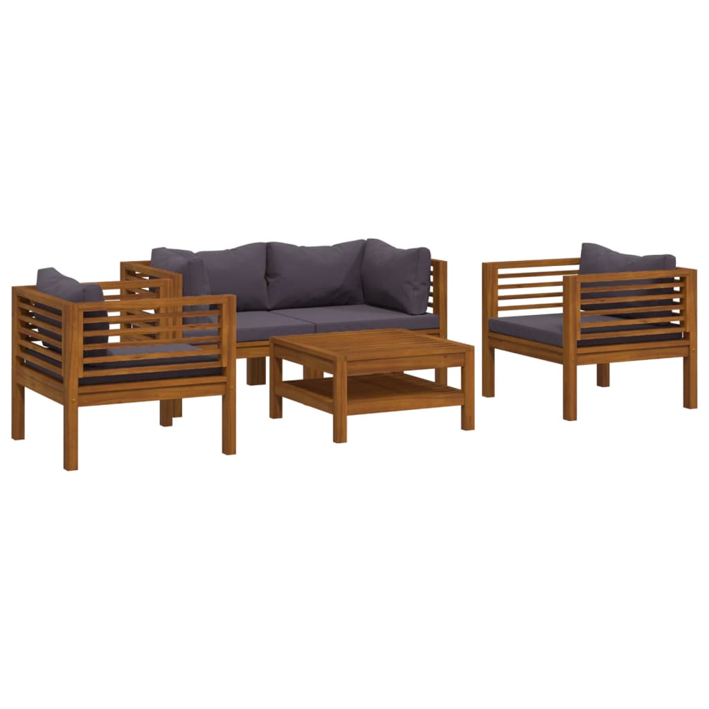 vidaXL 5 Piece Patio Lounge Set with Cushion Solid Acacia Wood