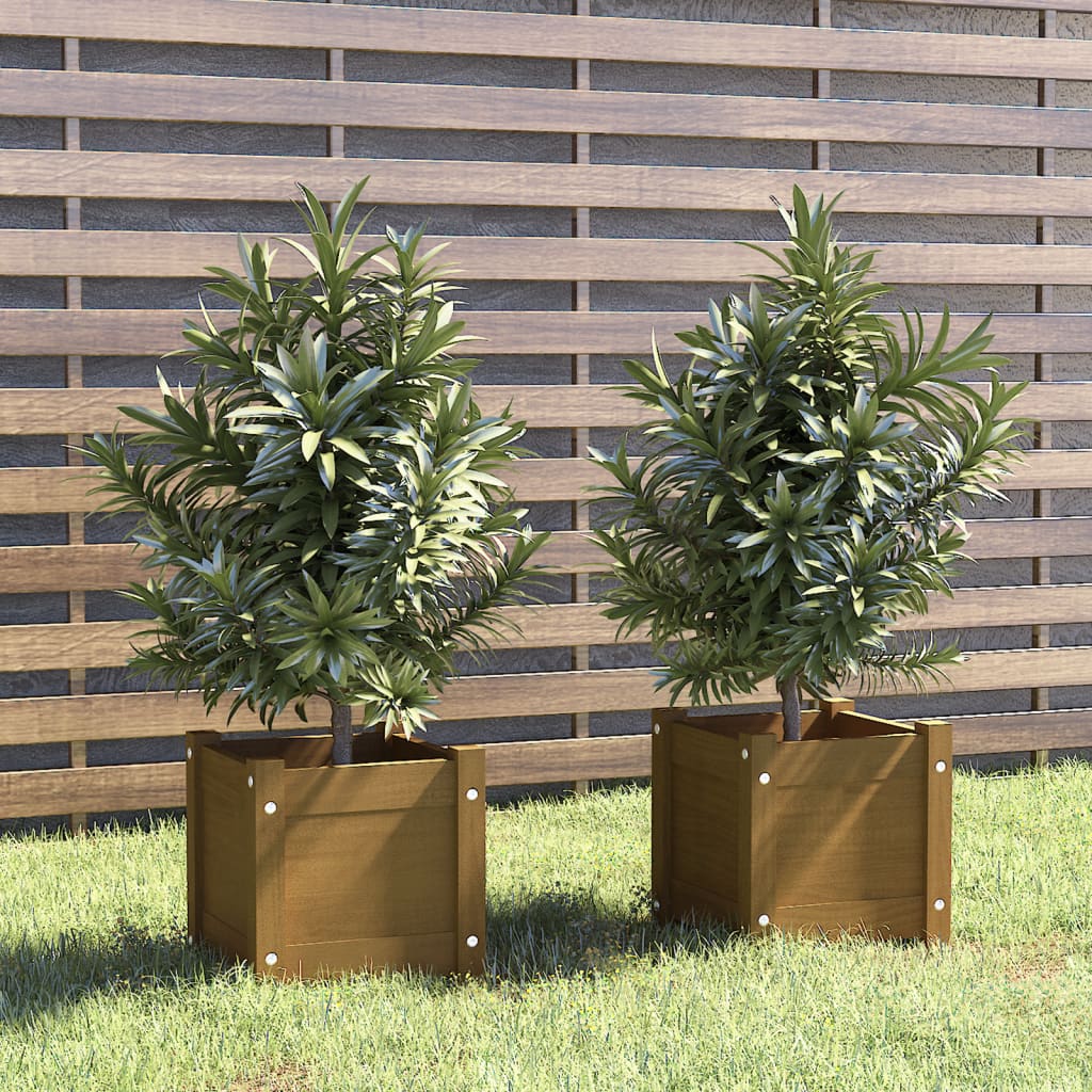 vidaXL Garden Planters 2 pcs Honey Brown 12.2"x12.2"x12.2" Solid Wood Pine