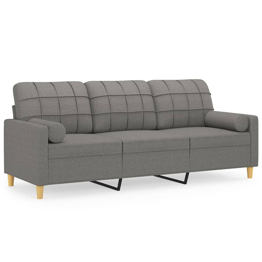 vidaXL 3-Seater Sofa with Pillows&Cushions Dark Gray 70.9" Fabric