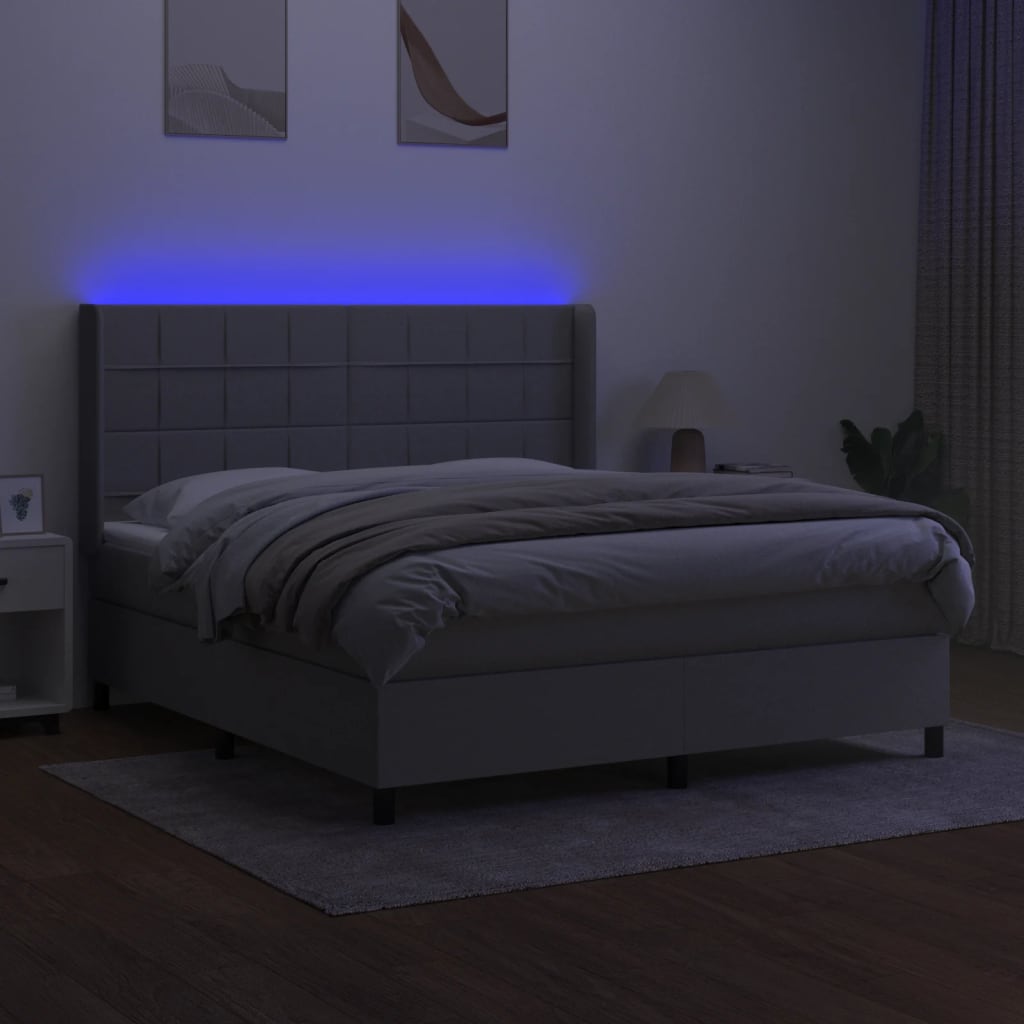 vidaXL Box Spring Bed with Mattress&LED Light Gray California King Fabric
