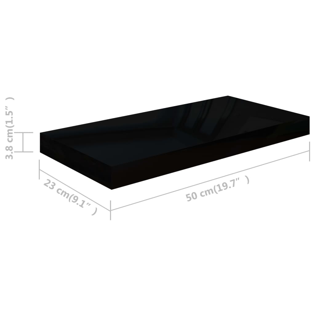 vidaXL Floating Wall Shelf High Gloss Black 19.7"x9.1"x1.5" MDF