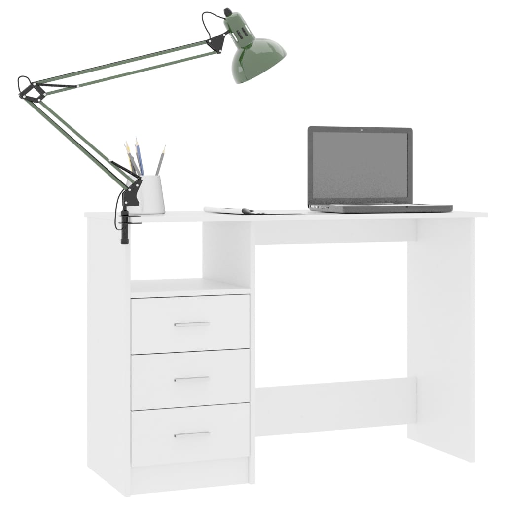 vidaXL Desk with Drawers White 43.3"x19.7"x29.9" Engineered Wood