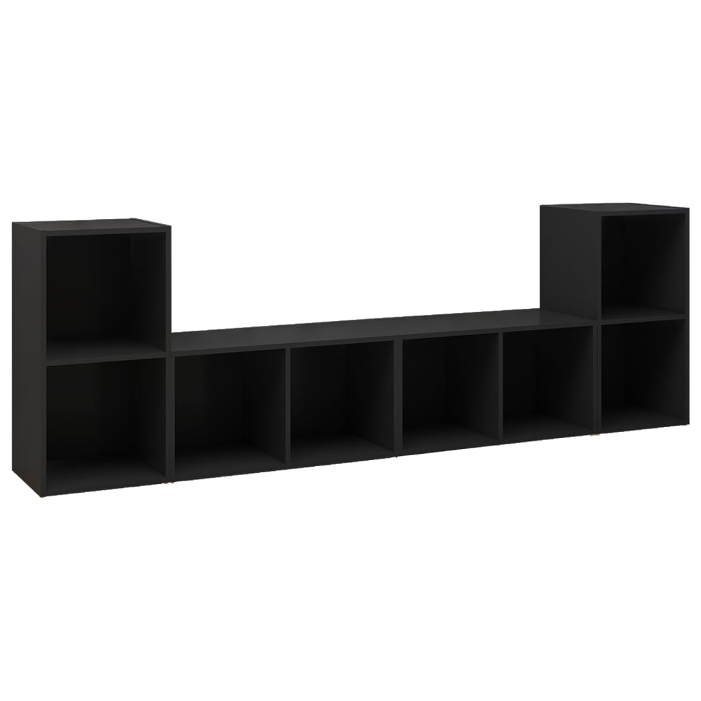 vidaXL TV Cabinets 4 pcs Black 28.3"x13.8"x14.4" Engineered Wood