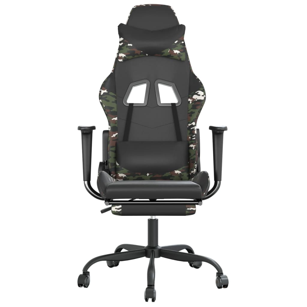 vidaXL Massage Gaming Chair with Footrest Black&Camouflage Faux Leather