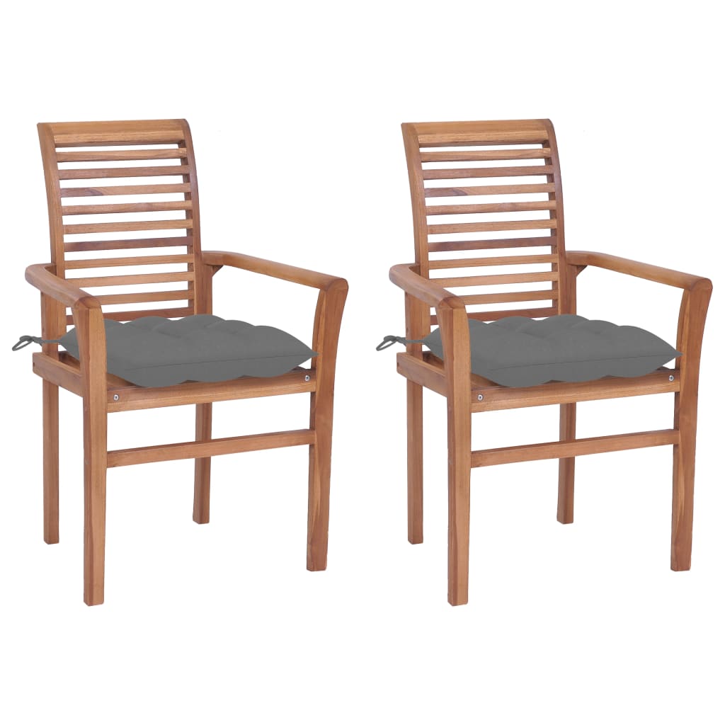 vidaXL Dining Chairs 2 pcs with Gray Cushions Solid Teak Wood