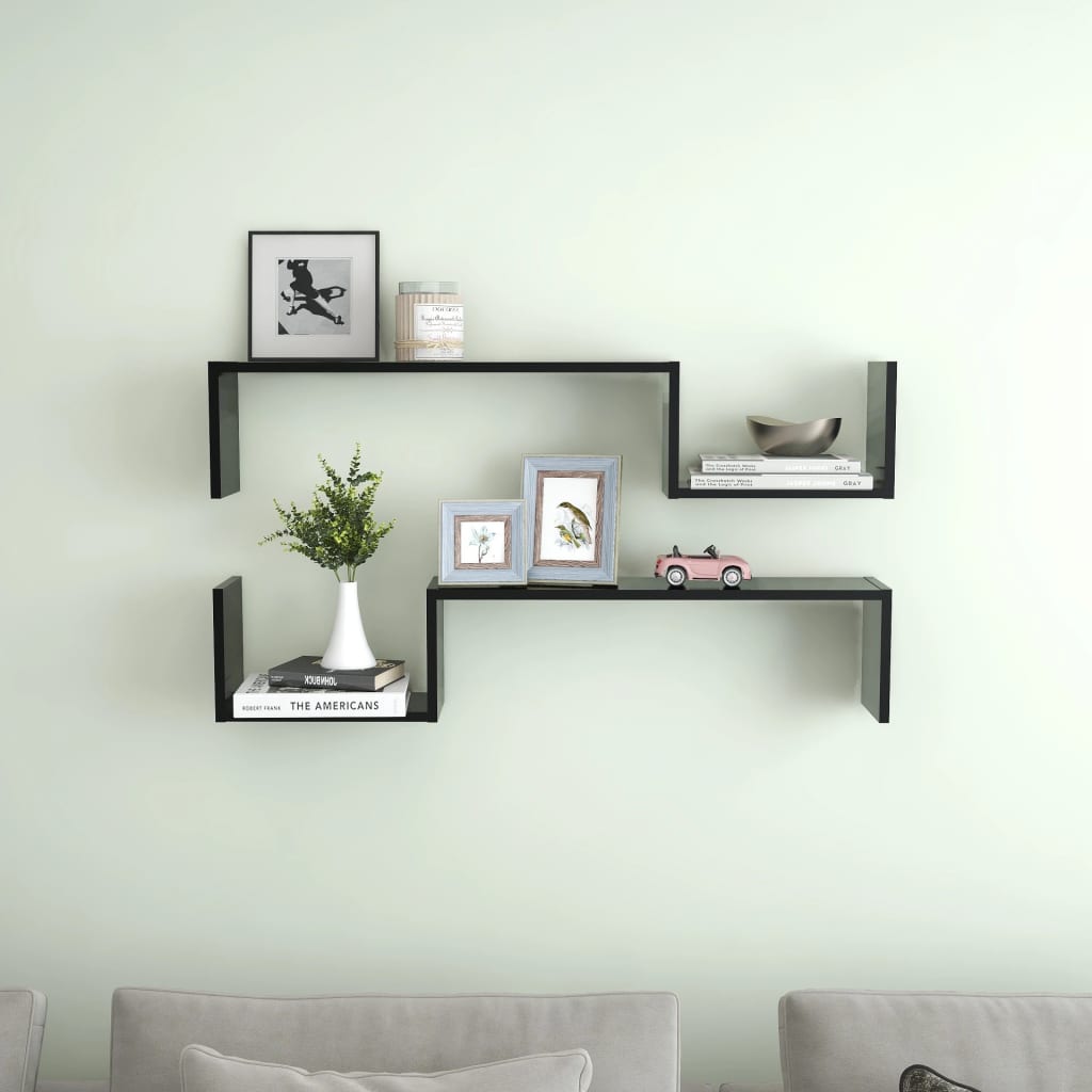 vidaXL Wall Shelves 2 pcs Black 39.4"x5.9"x7.9" Engineered Wood