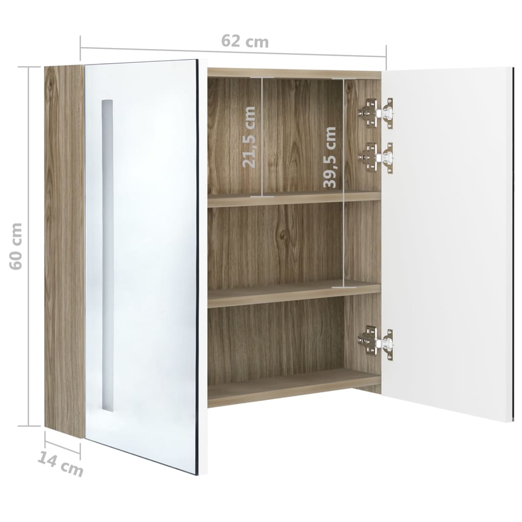 vidaXL LED Bathroom Mirror Cabinet White and Oak 24.4"x5.5"x23.6"