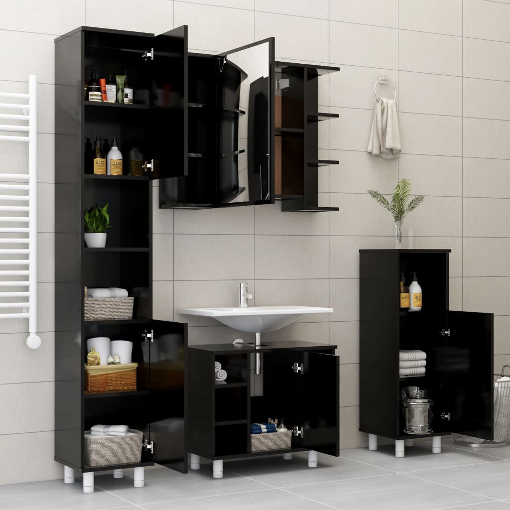 vidaXL Bathroom Mirror Cabinet Black 31.5"x8.1"x25.2" Chipboard