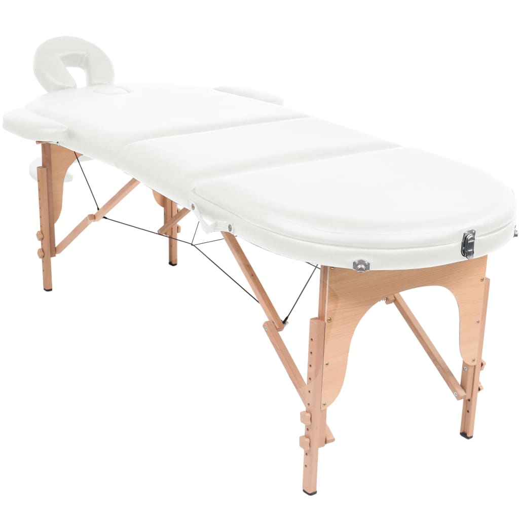 vidaXL Folding Massage Table 1.6" Thick with 2 Bolsters Oval White