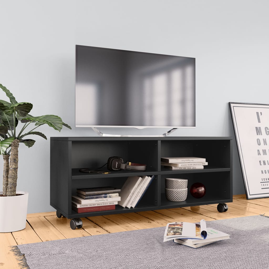 vidaXL TV Stand with Castors Black 35.4"x13.8"x13.8" Engineered Wood
