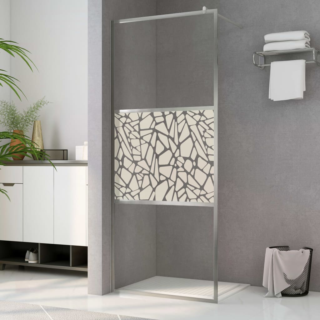 vidaXL Walk-in Shower Wall ESG Glass with Stone Design 31.5"x76.8"
