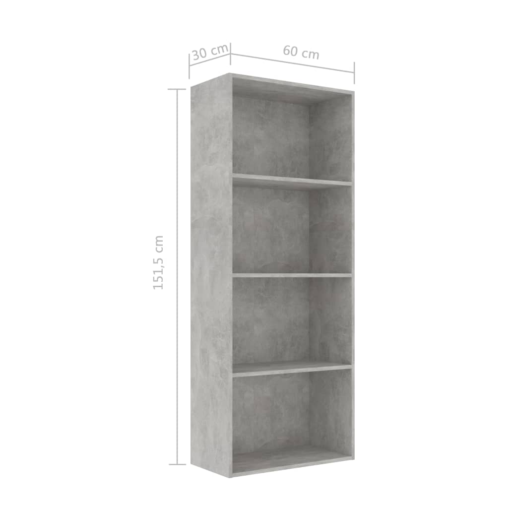 vidaXL 4-Tier Book Cabinet Concrete Gray 23.6"x11.8"x59.6" Engineered Wood
