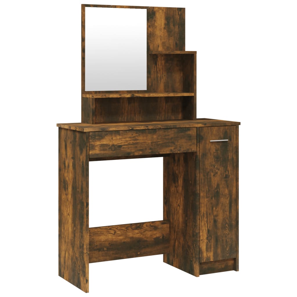 vidaXL Dressing Table with Mirror Smoked Oak 34.1"x13.8"x53.5"