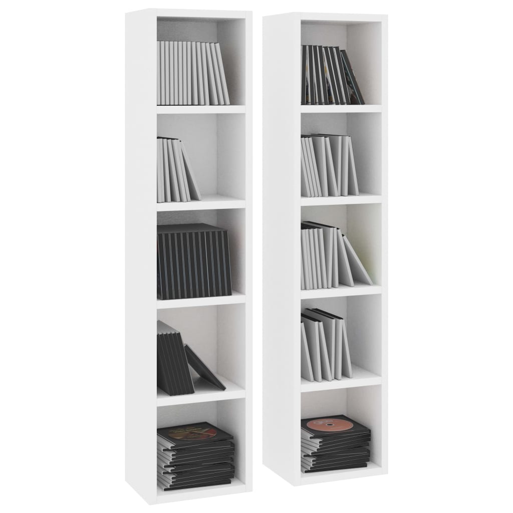 vidaXL CD Cabinets 2 pcs White 8.3"x6.3"x36.8" Engineered Wood