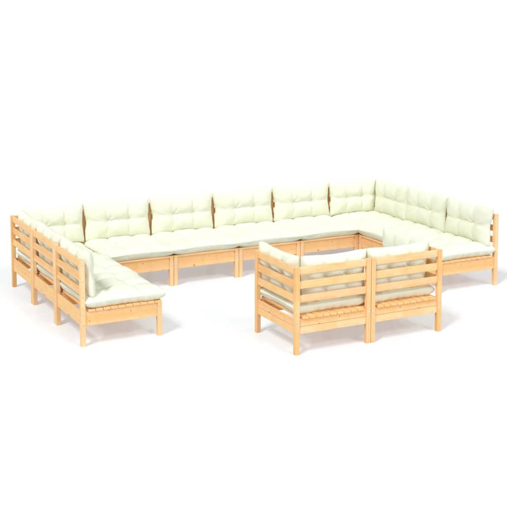 vidaXL 12 Piece Patio Lounge Set with Cream Cushions Solid Pinewood