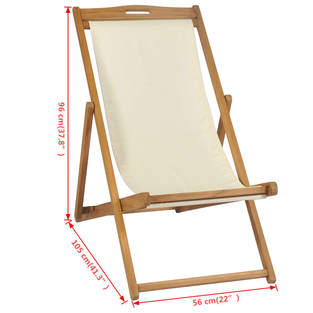 vidaXL Deck Chair Teak 22.1"x41.3"x37.8" Cream
