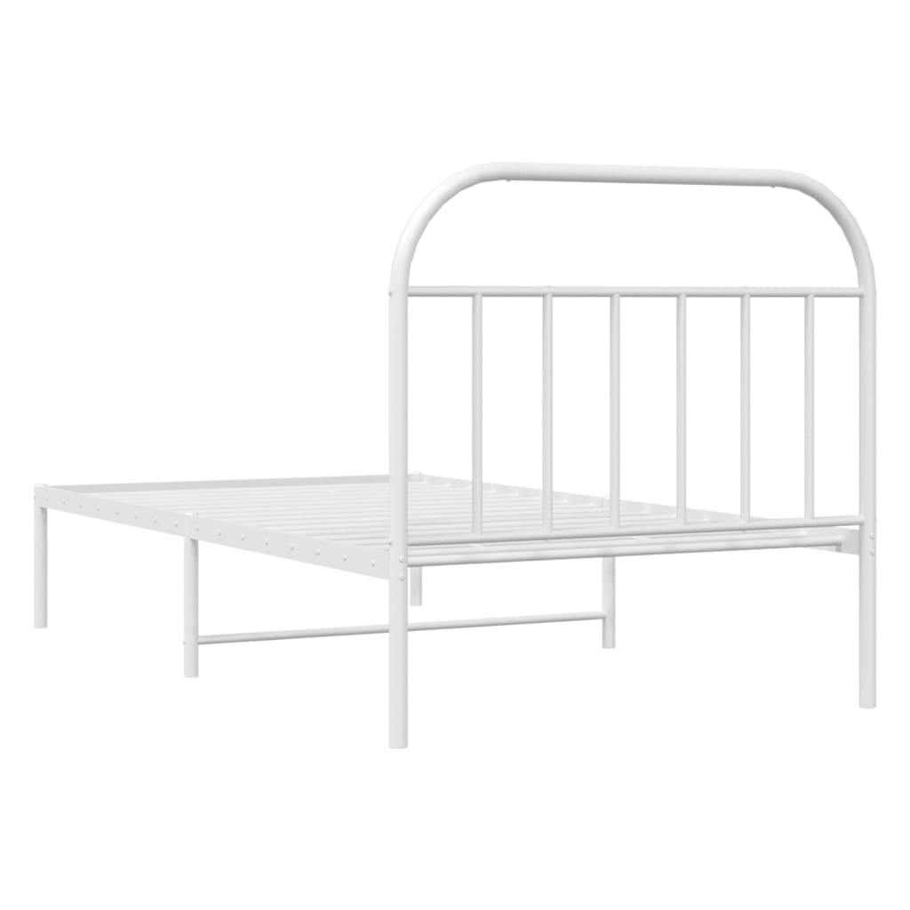 vidaXL Metal Bed Frame with Headboard White 39.4"x74.8" Twin