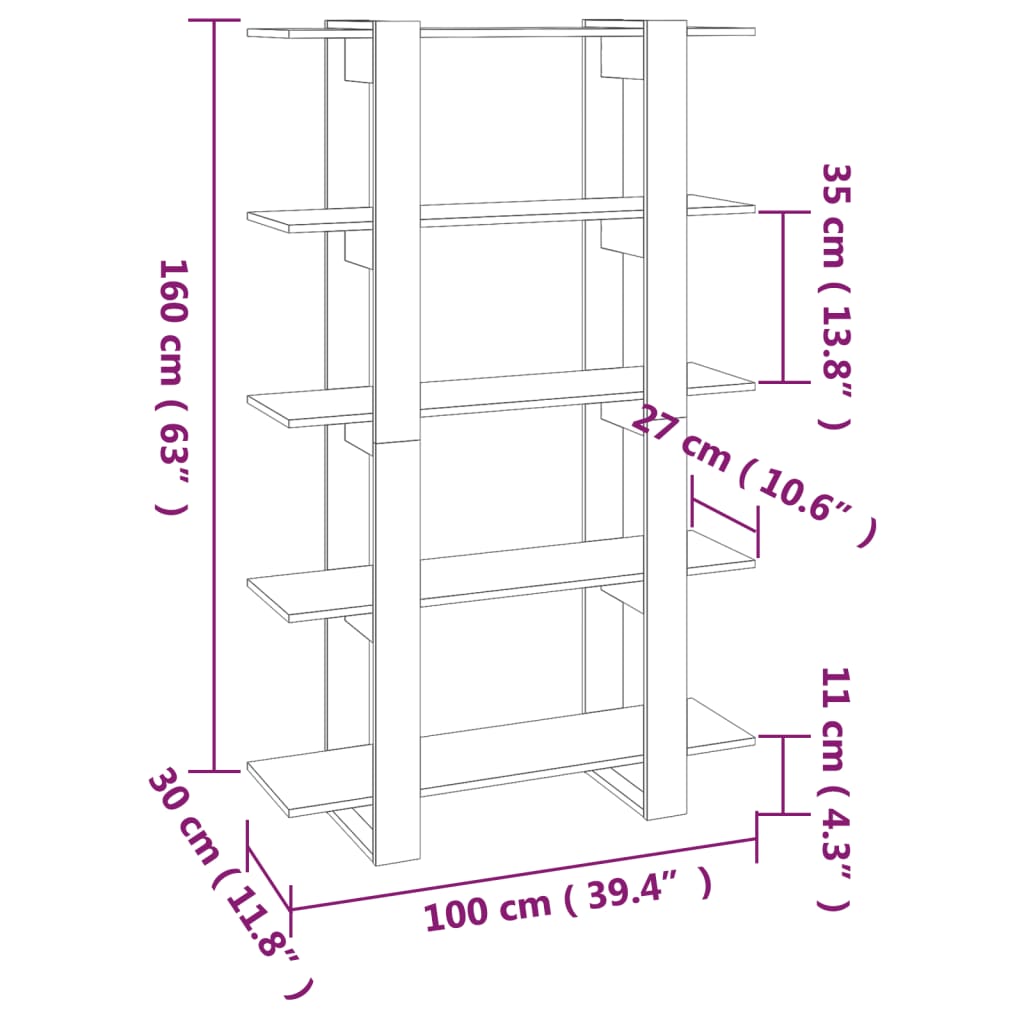vidaXL Book Cabinet/Room Divider Sonoma Oak 39.4"x11.8"x63"