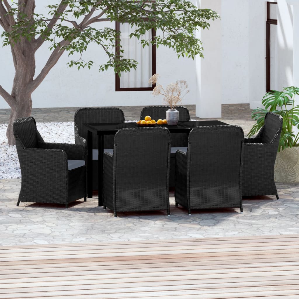 vidaXL 7 Piece Patio Dining Set with Cushions Black