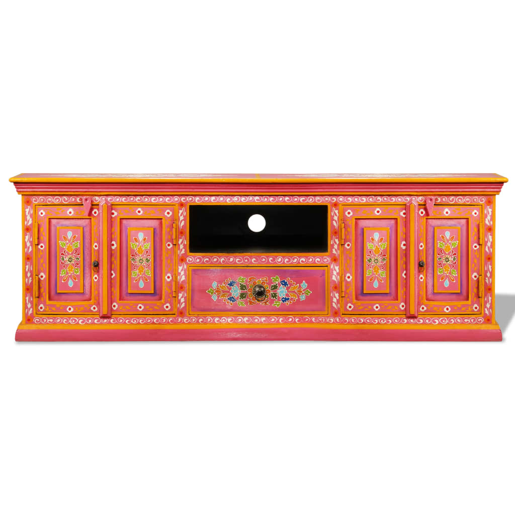 vidaXL TV Stand Solid Wood Mango Pink Hand Painted