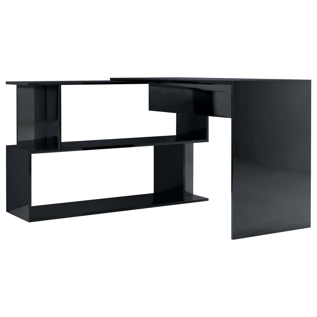 vidaXL Corner Desk High Gloss Black 78.7"x19.7"x29.9" Engineered Wood