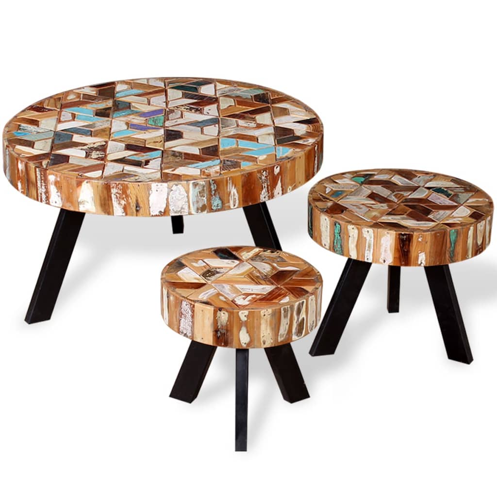 vidaXL Three Piece Coffee Table Set Solid Reclaimed Wood