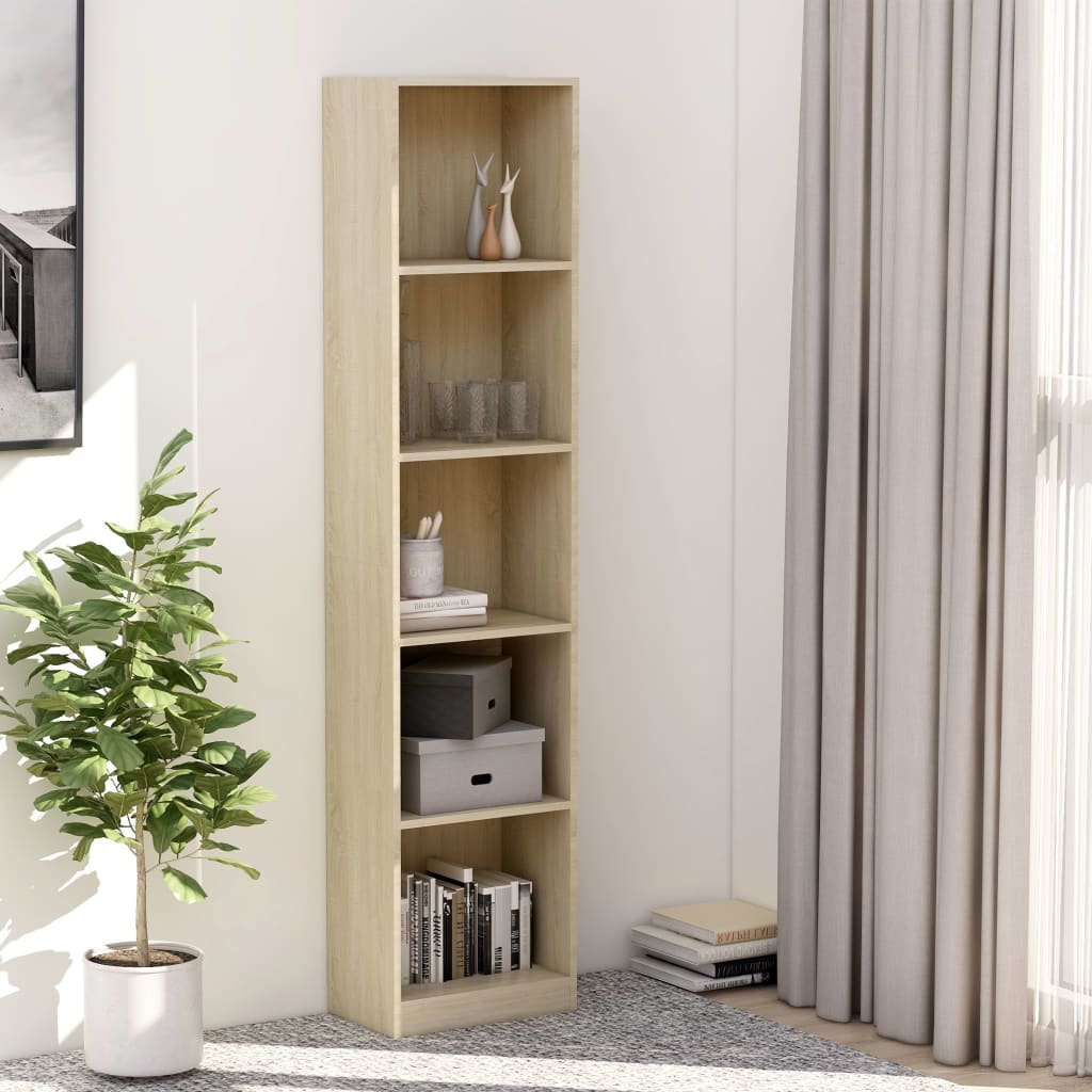 vidaXL 5-Tier Book Cabinet Sonoma Oak 15.7"x9.4"x68.9" Engineered Wood