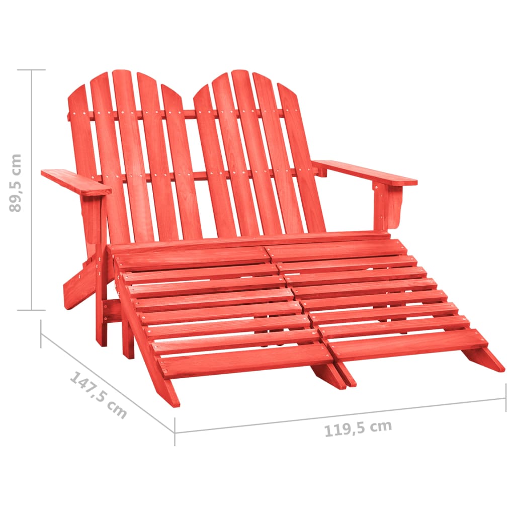 vidaXL 2-Seater Patio Adirondack Chair&Ottoman Fir Wood Red