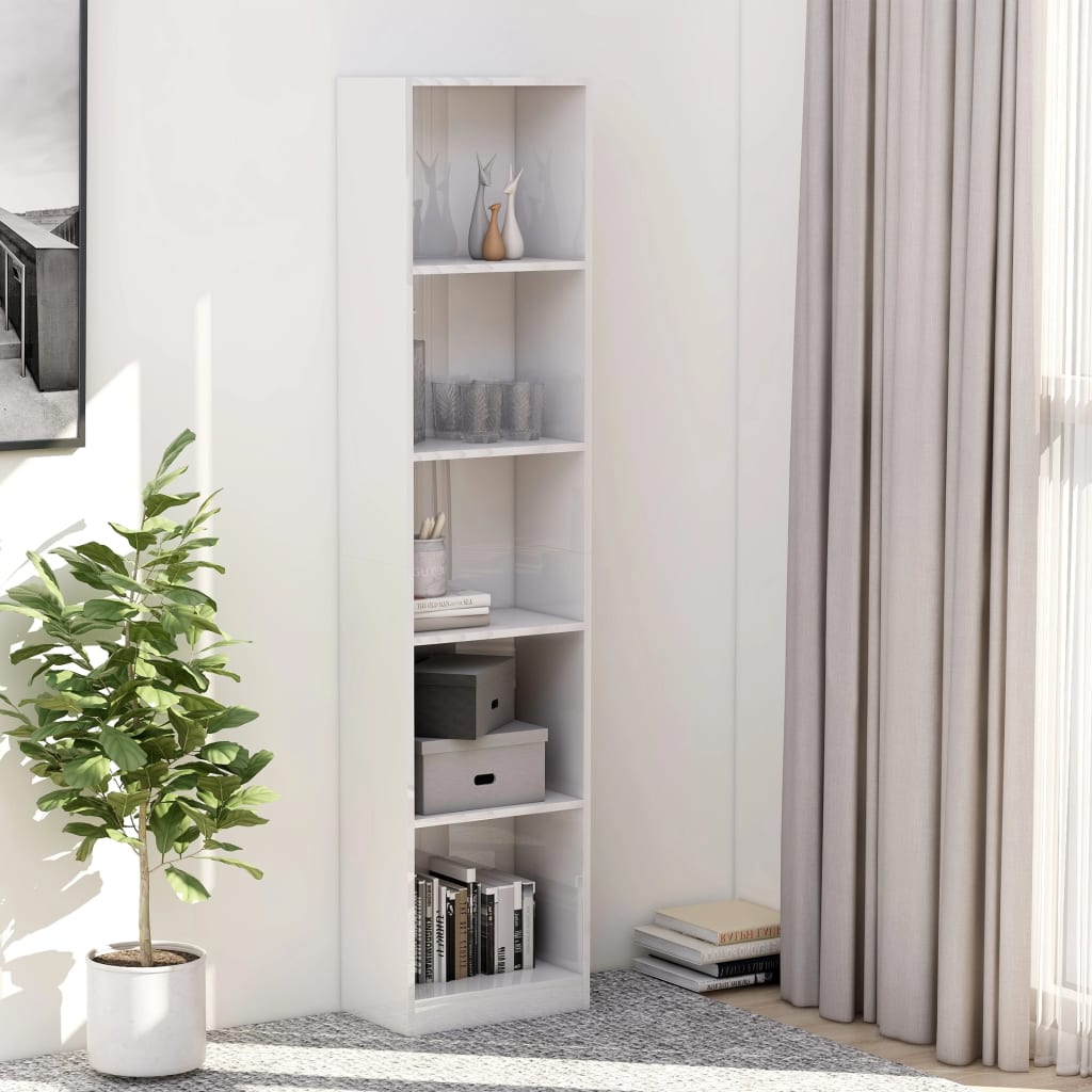 vidaXL 5-Tier Book Cabinet High Gloss White 15.7" x 9.4" x 68.9" Engineered Wood