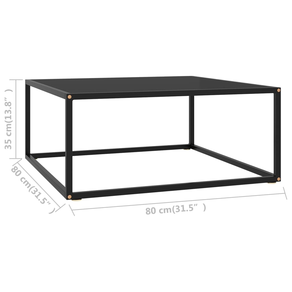 vidaXL Coffee Table Black with Black Glass 31.5"x31.5"x13.8"
