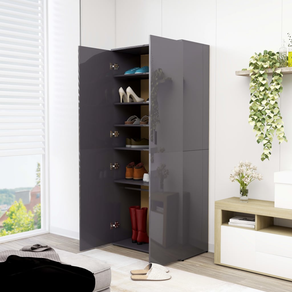 vidaXL Shoe Cabinet High Gloss Gray 31.5"x15.4"x70.1" Engineered Wood