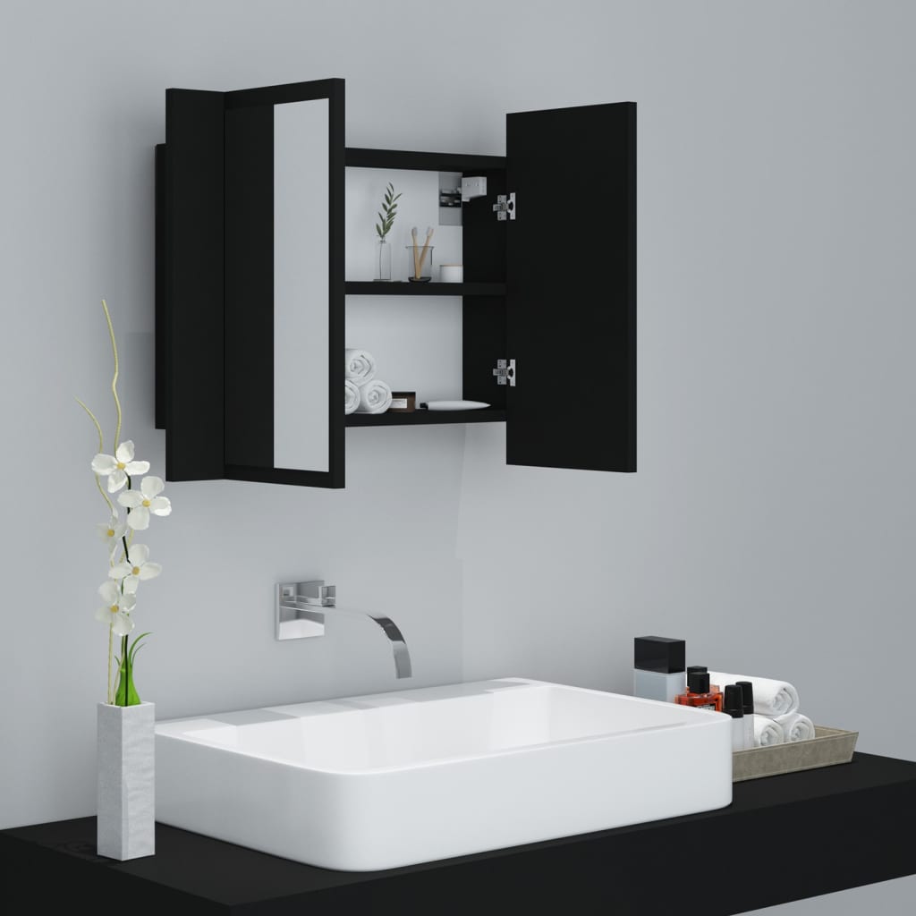 vidaXL LED Bathroom Mirror Cabinet Black 23.6"x4.7"x17.7" Acrylic
