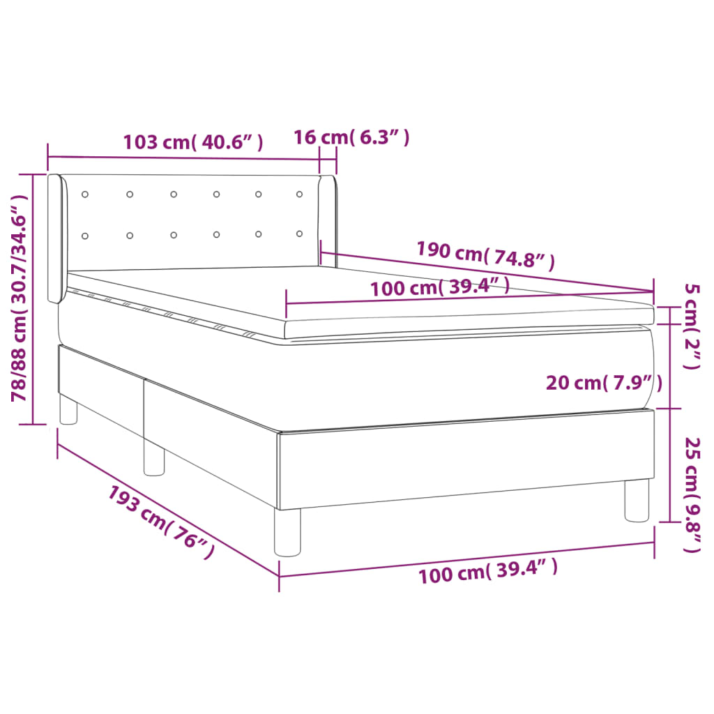 vidaXL Box Spring Bed with Mattress Light Gray Twin Fabric