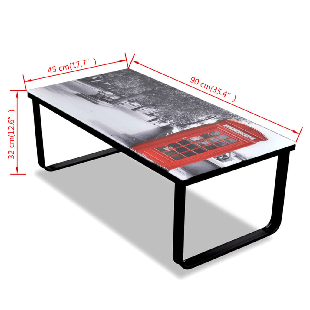 vidaXL Coffee Table with Telephone Booth Printing Glass Top