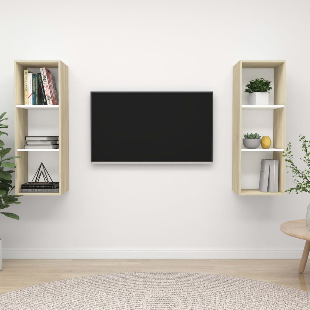 vidaXL Wall-mounted TV Cabinets 2 pcs White and Sonoma Oak Chipboard