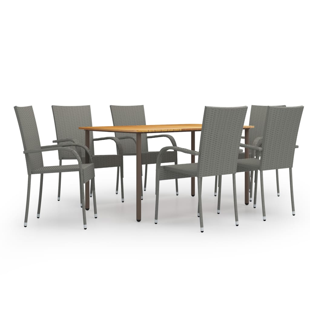 vidaXL 7 Piece Patio Dining Set Poly Rattan Gray