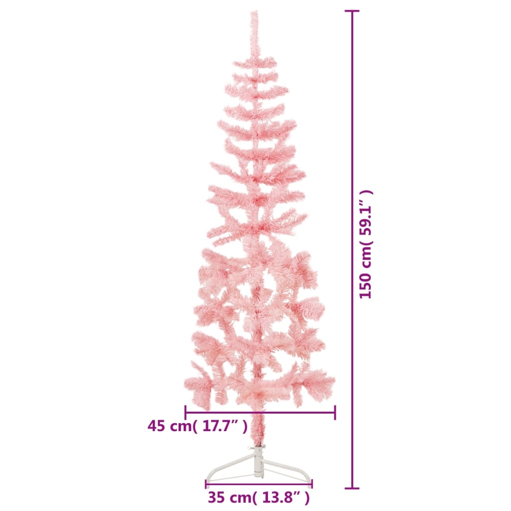 vidaXL Slim Artificial Half Christmas Tree with Stand Pink 5 ft