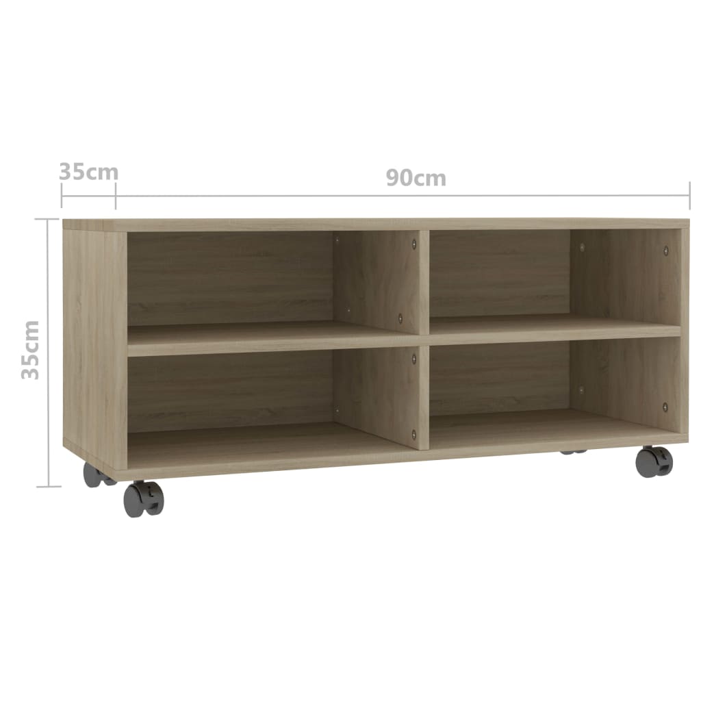 vidaXL TV Cabinet with Castors Sonoma Oak 35.4"x13.8"x13.8" Engineered Wood