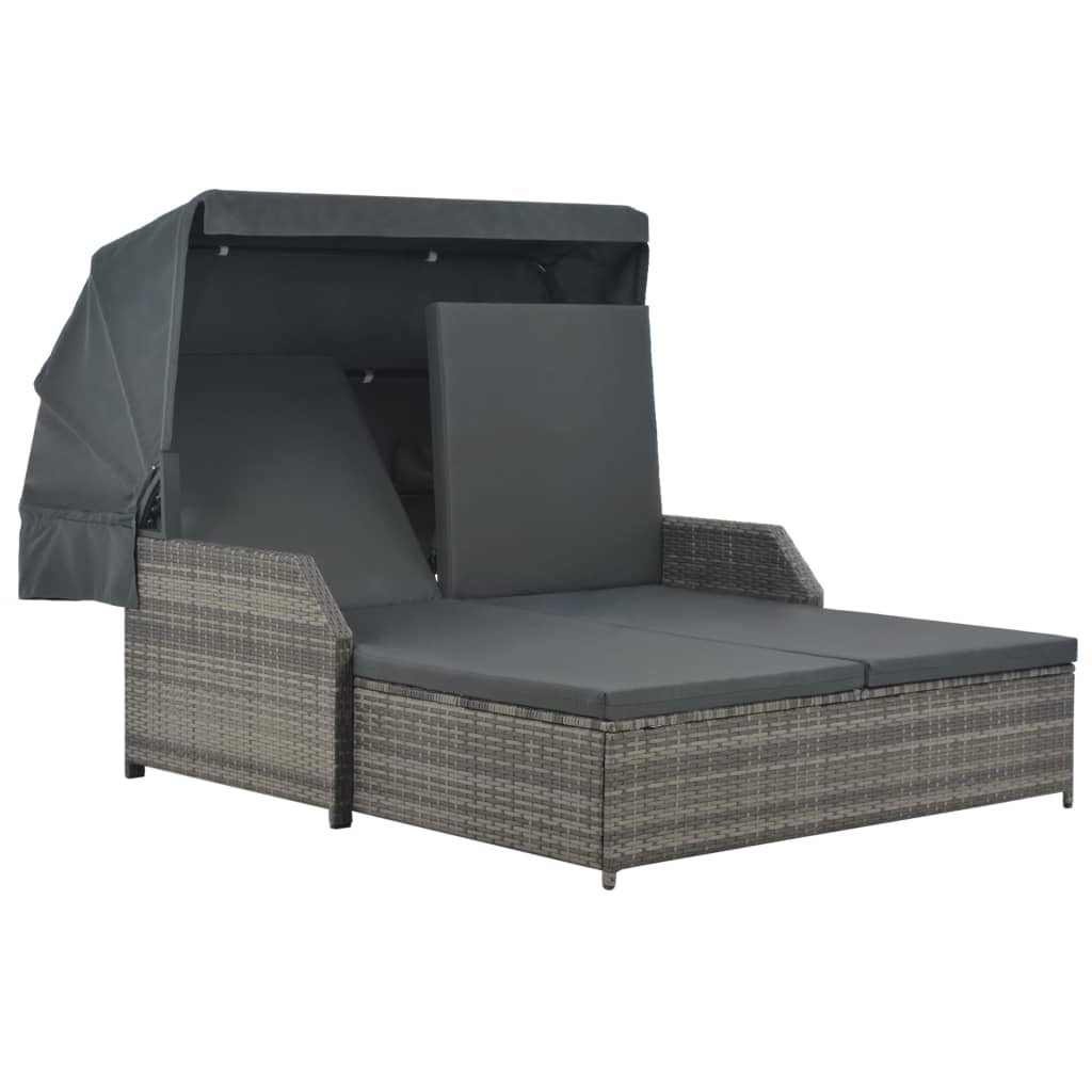 at The Campsite on The Beach on The Sports Pitch Backyard Poly Rattan Gray,76.8 x 23.6 x 43.3 Patio,Garden vidaXL Sun Lounger with Canopy and Cushion,for Sunbathing 