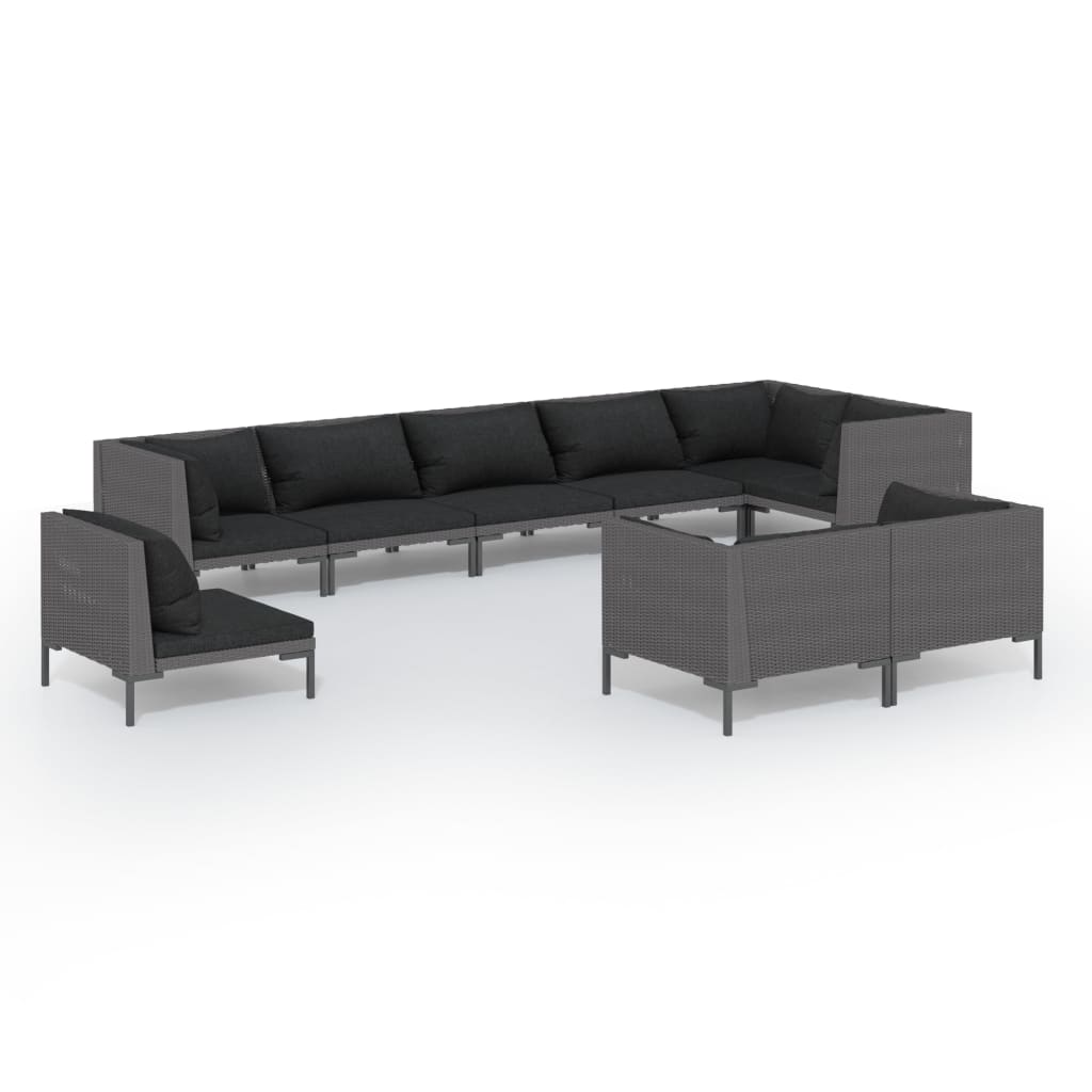 Krachtcel Vijfde syndroom vidaXL 9 Piece Patio Lounge Set with Cushions Round Rattan Dark Gray |  vidaXL.com