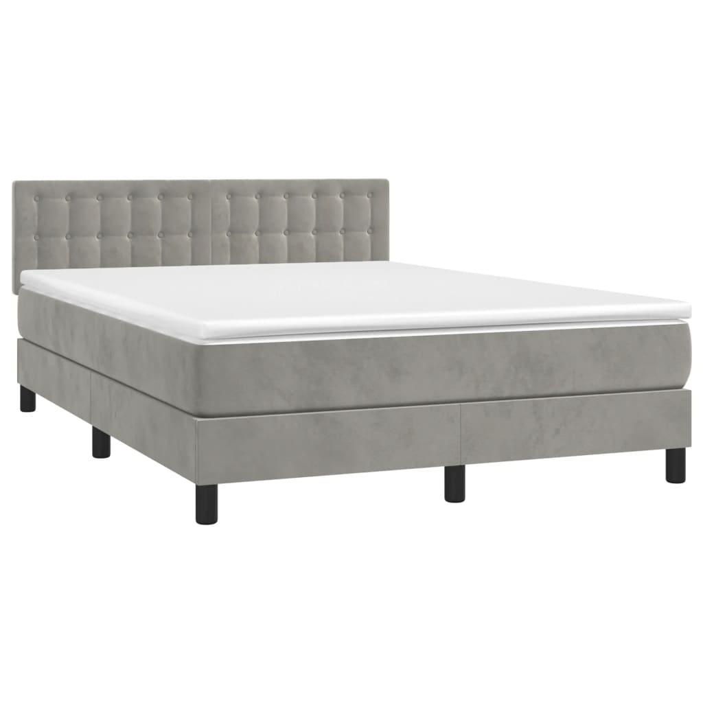 vidaXL Box Spring Bed with Mattress&LED Light Gray Full Velvet
