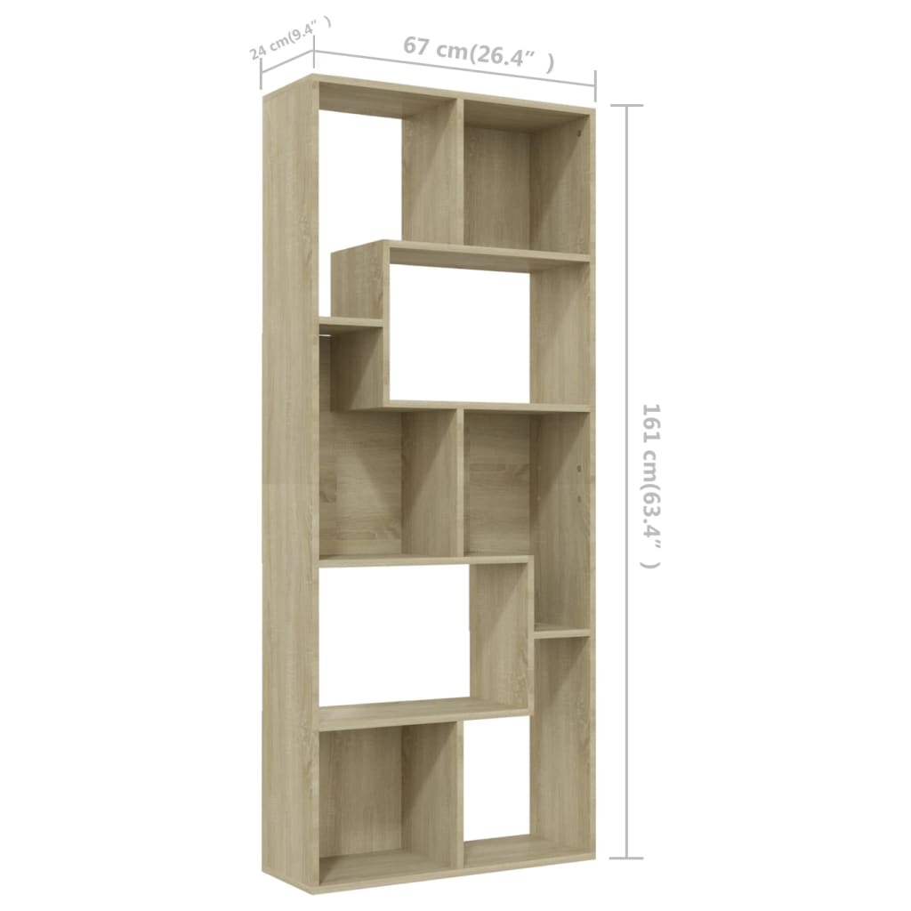 vidaXL Book Cabinet Sonoma Oak 26.4"x9.4"x63.4" Engineered Wood