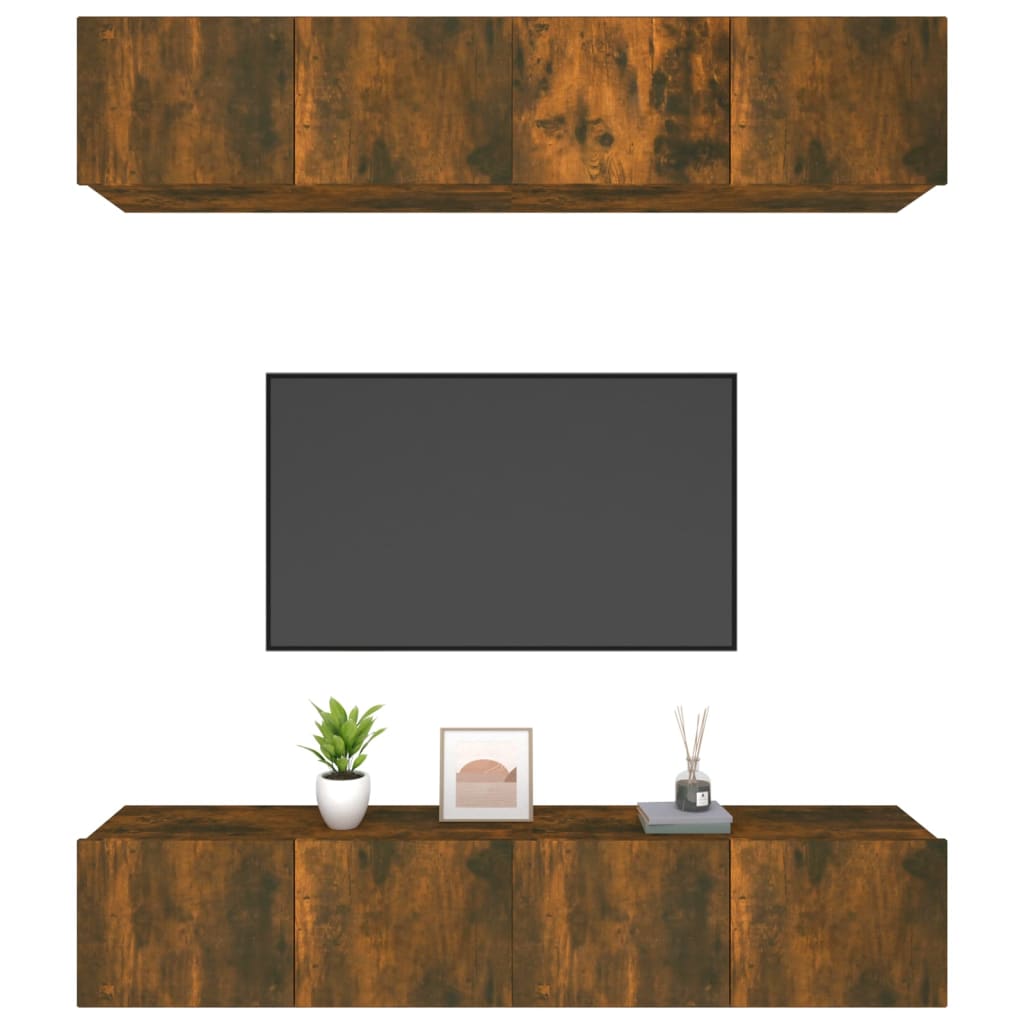 vidaXL TV Stands 4 Pcs Smoked Oak 31.5"x11.8"x11.8" Engineered Wood