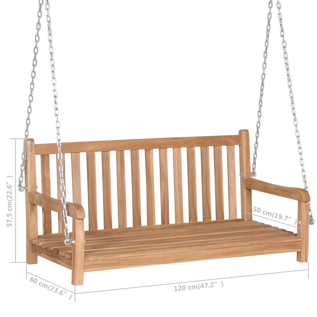 vidaXL Swing Bench with Black Cushion 47.2" Solid Wood Teak