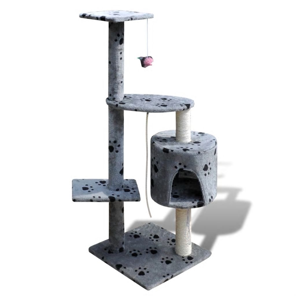 Cat Tree Scratching Post 45" 1 Condo Gray with Paw Prints