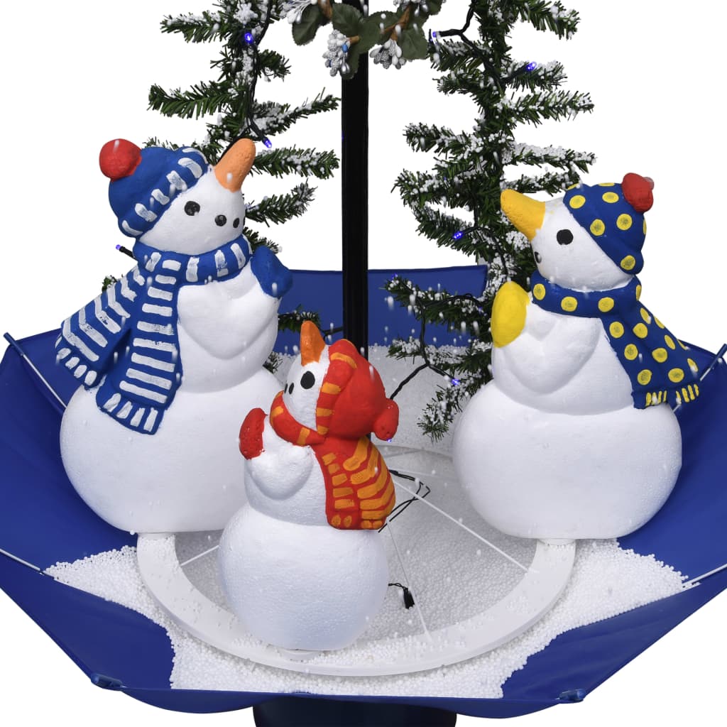 vidaXL Snowing Christmas Tree with Umbrella Base Blue 2 ft PVC